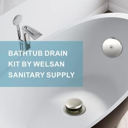 Brushed Nickel Bathtub Drain Tip-Toe Single Hole,Welsan Tub Drain Trim Set Conversion Kit Assembly, Coarse Thread Replacement Trim Kit with 1-Hole Overflow Faceplate Includes an Adapter