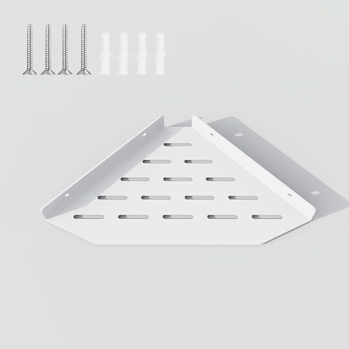 Shower Caddy Hanging Storage Rack Kitchen, Corner Shelf Bathroom Shelves, Metal Floating Shelves for Wall Mounted, Bath Shelving White 12x8.6 inch(31x22cm)