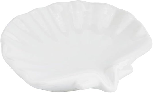 Ceramic Soap Holder, Sea-Shell Soap Tray with Self Draining, Soap Tray for Sink Washroom Bathroom Shower, Small Cute and Elegant Holder with Glaze, Easy Cleaning (White)