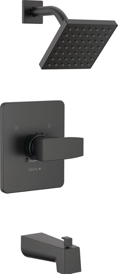 Delta Faucet Modern 14 Series Matte Black Shower Faucet, Tub and Shower Trim Kit with Single-Spray Touch-Clean Black Shower Head, Matte Black T14467-BL-PP (Valve Not Included)