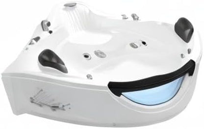 Empava 2 Person Whirlpool Bathtub,Corner Jetted Bathtub with Heater,Corner Jetted Tub with Light,Spa Bath tub with 10 Jets,Hydro Massage Tub with Chromatherapy,ETL Certified
