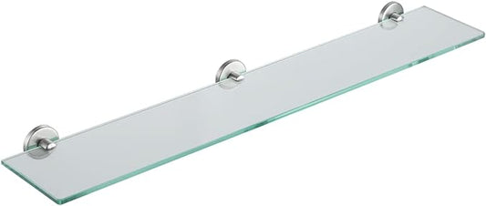 JQK Bathroom Glass Shelf, Tempered Glass Shower Storage 30 by 5 inches, 304 Stainless Steel Brushed Finish Wall Mount, TGS101L30-BN