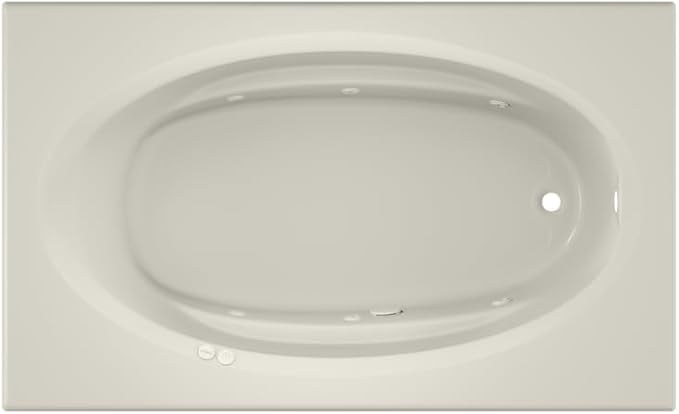 Jacuzzi SIGNATURE Acrylic Drop-In Bathtub, Jet Massage Tub, Slip Resistant, Right Drain Placement, 72" (L) x 42" (W), Oval In Rectangle, Oyster