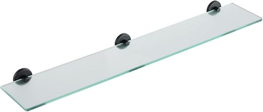JQK Bathroom Glass Shelf Black, Tempered Glass Shower Storage 30 by 5 inches, 304 Stainless Steel Matte Black Wall Mount, TGS101L30-PB