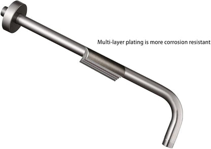12 Inch Shower Arm with Flange,Stainless Steel 90 Degree Rain Shower Head Extension Arm,Wall-Mounted Shower Head Arm for Fixed Shower Head,Brushed Nickel