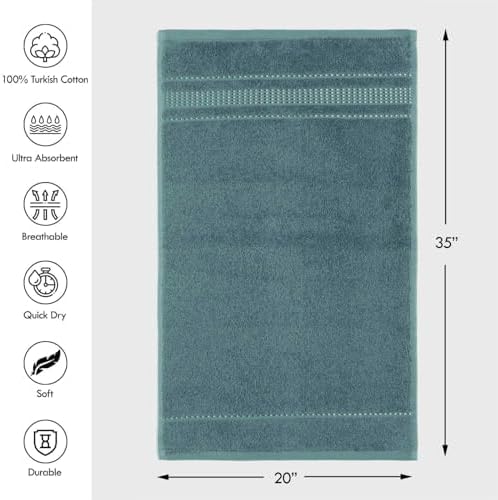 Melissa Linen 2-Piece Turkish Cotton Face & Hand Towels Set, 20 in x 35 in, Absorbent, Quick Dry, Durable & Soft, Spa & Hotel Quality, Maldive Green