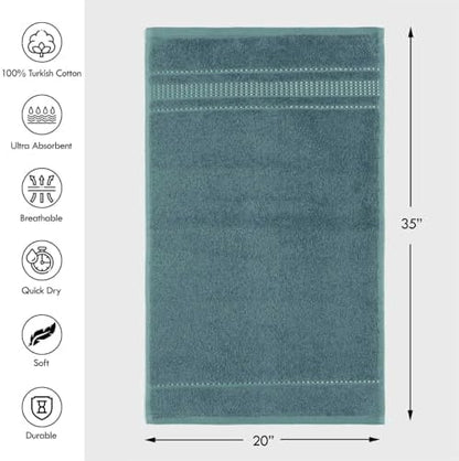 Melissa Linen 2-Piece Turkish Cotton Face & Hand Towels Set, 20 in x 35 in, Absorbent, Quick Dry, Durable & Soft, Spa & Hotel Quality, Maldive Green