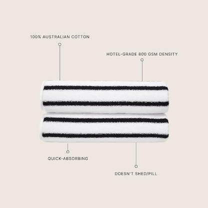 Italic Ultraplush 100% Australian Cotton Hand Towels - Set of 2 Luxury Hand Towels, Ultra Plush and Highly Absorbent 800GSM Resort Grade, Striped (White and Blue)
