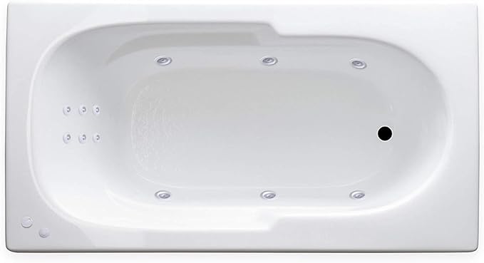 Carver Tubs - AR6032 - Modern Acrylic Fiberglass Whirlpool Tub Water Massage Bathtub, w/Heated Air 12 Jets - White Rectangle Contemporary Bath Tub - Deep Relaxing Soak - 60"L x 32"W x 18"H