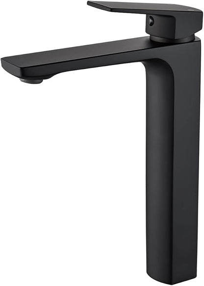 VOTON Black Vessel Sink Single Hole Tall Bathroom Faucet, RV Lavatory Vanity Basin Mixer, Solid Brass 1.2 GPM