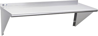 Profeeshaw NSF Stainless Steel Shelf 18” x 48”, 400 lb Commercial Shelves Wall Mounted Metal Shelving with Backsplash and 2 Brackets for Restaurant, Bar, Utility Room, Kitchen and Garage