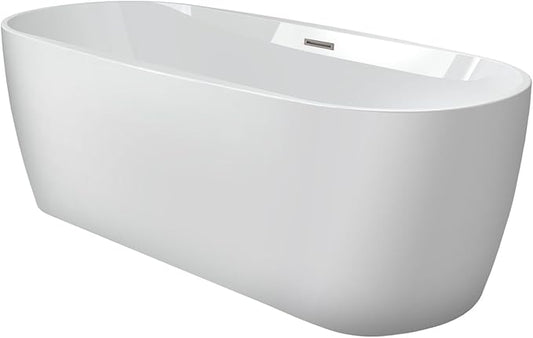 Jacuzzi PRIMO Freestanding Tub, Luxury Acrylic, Soaking Sanctuary, 67" (L) x 31" (W), Drain Assembly Kit Included, Center Drain Placement, White