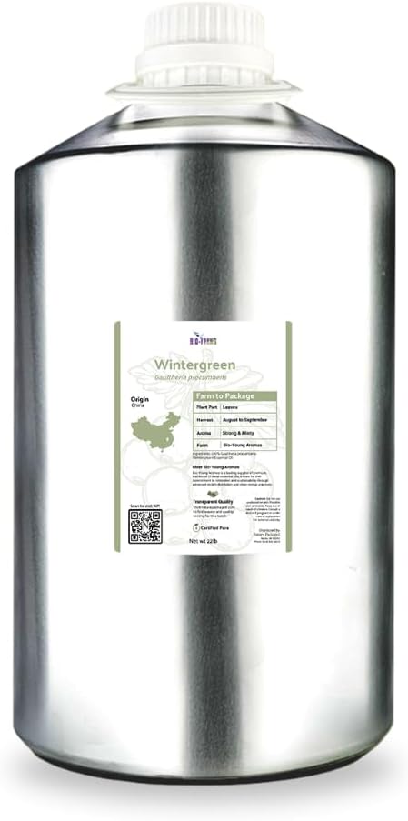 Wintergreen Essential Oil - Direct from Bio-Young Aromas China - Steam Distilled - Aceite de Gaulteria for Aromatherapy, Massage, Diffuser, DIY Candle and Soap Making - 22lbs