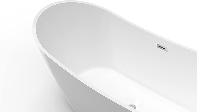 67'' Freestanding Bathtub, Acrylic, Deep Soaking Tub with Non-Slip Surface, Modern Free Standing Bath Tub, Chrome Drain, cUPC Certified, Easy Install, Space-Saving Bathtub for Bathrooms, White