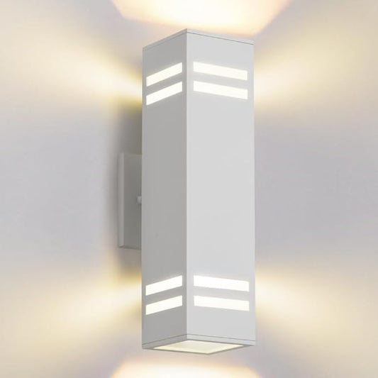 Cerdeco Aluminum Modern Outdoor Wall Light,15" Exterior Up Down Wall Sconce Light Fixture Sand Textured White with 3-Sided Frosted Glasses [ETL Listed]