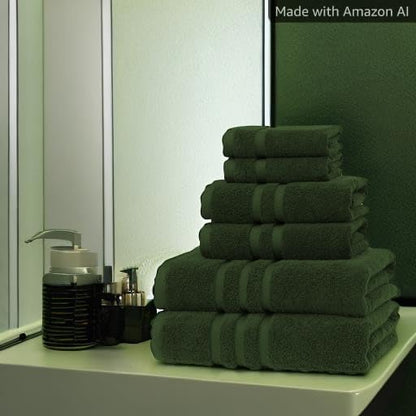 Veteran Textile LLC, Luxury Hotel & Spa, Turkish Cotton Dark Green Towels Bathroom Sets | 6 Pieces Fairfield Green Bath Towels | Soft and Absorbent Green Towel Set for Your Bathroom