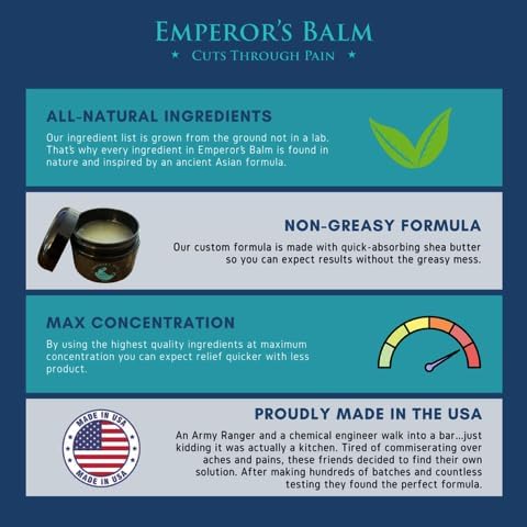 The Emperor's Balm Muscle Pain Relief Cream – Fast-Acting, Non-Greasy, Long-Lasting Natural Formula – Soothing Rub for Back, Shoulder, Neck, Knee & Joints – Whole Body - 2oz