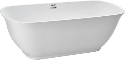 VEVOR Acrylic Freestanding Bathtub, 67 Inch Contemporary Soaking White Tub with Polished Chrome Overflow and Drain, Elegant Oval Shape Stand Alone Soaker Tub for Modern Bathroom or Remodel Projects