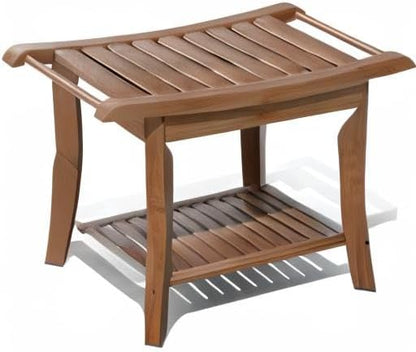 Bamboo Shower Stool Bench Waterproof with Storage Shelf for Shaving Legs or Spa Bath Seat in Bathroom & Inside Shower for Adults Seniors Elderly (24 x 13.4 x 18.5 inches+Walnut)