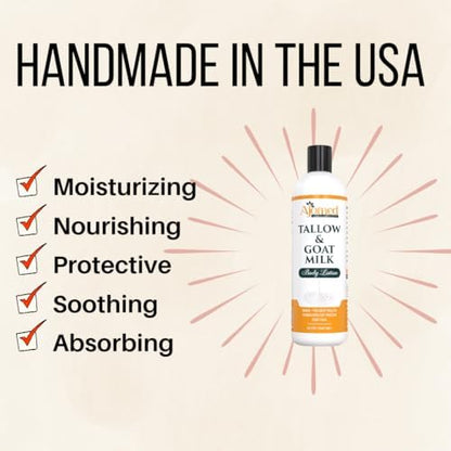 Tallow & Goat Milk Body Lotion for Sensitive Skin, Organic moisturizing Lotion - Soothes Dry skin, Goat Milk face and body Moisturizer - Handmade Tallow for skin cream (12 OZ, Oatmeal & Honey)