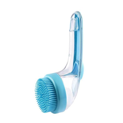 Pet Bath Brush with Silicone Bristles – Grooming Massage Tool with Liquid Dispenser for Wet & Dry Use – Deep Cleaning Portable Brush for Dogs and Cats (Blue)