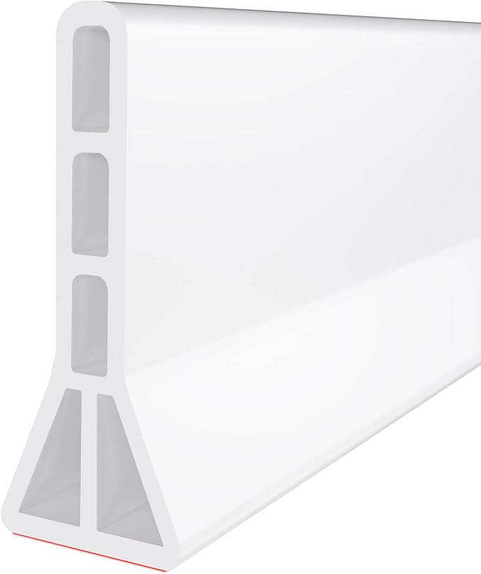 3" High Shower Threshold Water Dam 74 IN Collapsible Shower Water Splash Guard for Curbless Shower Threshold Barrier Water Stopper for Wet and Dry Separation Bathroom and Kitchen (White)