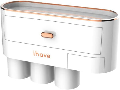 iHave Toothbrush Holders for Bathrooms - Upgrade Wall Mounted Toothbrush Holder with Toothpaste Dispenser - 3 Cups