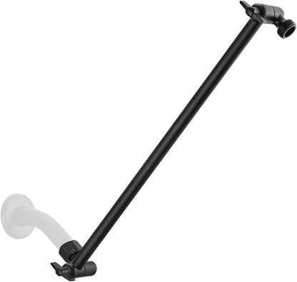 15 Inch Extra Long Adjustable Shower Head Extension Arm With Locking Set Screw, Singing Rain Brass Angle Height Adjustable, Easy To Install, G1/2 Universal Connector Compatible (Matt Black)