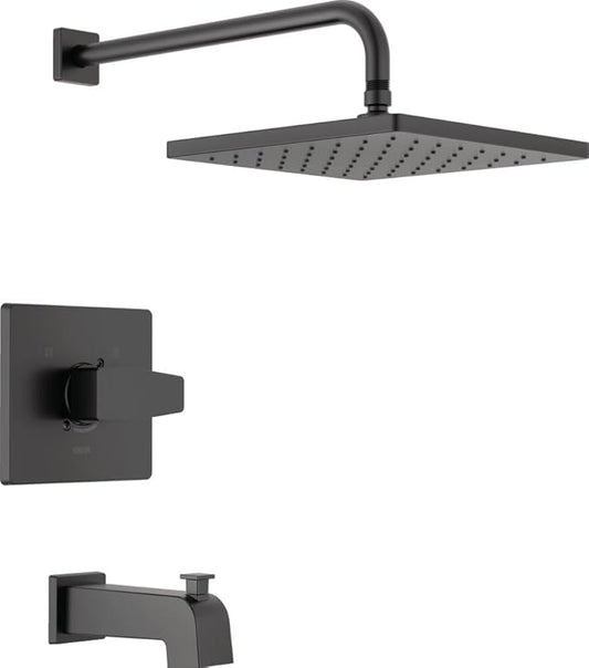 Delta Faucet Modern Raincan Square Single-Function Tub and Shower Trim Kit Black, Tub Faucet Set, Rainfall Shower Head Black, Delta Shower Trim Kit, Matte Black T14468-BL-PP (Valve Not Included)