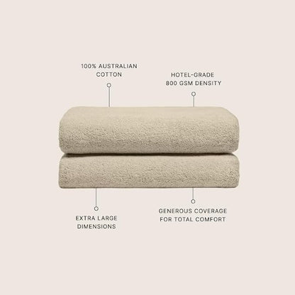 Italic Ultraplush 100% Australian Cotton Bath Sheets - Set of 2 Luxury Extra Large Heavy Duty Bath Sheets, 800GSM Plush and Absorbent Sheets for Hotels, Bath, Gym & Spa (Sand)