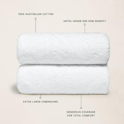 Italic Ultraplush 100% Australian Cotton Bath Sheets - Set of 2 Luxury Extra Large Heavy Duty Bath Sheets, 800GSM Plush and Absorbent Sheets for Hotels, Bath, Gym & Spa (White)