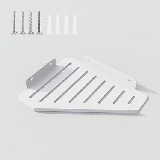 Corner Shelf Kitchen Storage, Bathroom Shelves Shower Caddy Hanging, Matte Floating Shelves for Wall, Recessed Stainless Steel Rack for Tiled Wall, White 10x8 inch(25x20cm)