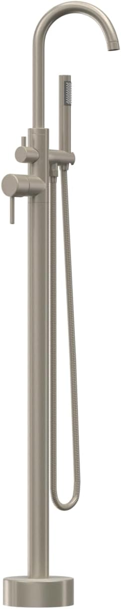 Freestanding Tub Filler Brushed Nickel Floor Mount Bathtub Faucet Bathroom,Rough-in Valve 2 Function Handshower for Tub Rinsing Bathing,Anti-Wobble Base,Cylinder Handheld
