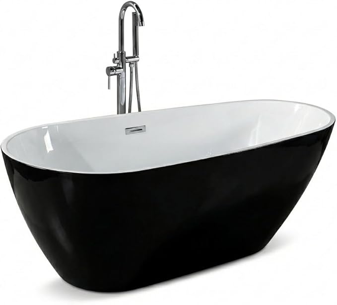 67 Inch Acrylic Freestanding Bathtub, Acrylic Soaking Bathtub with Matte Drain and Overflow, Modern Square Tub, cUPC Certified, Deep Ergonomic Design, Double-Walled Insulation, Easy Installation