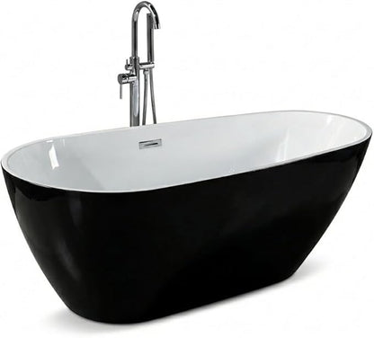 67 Inch Acrylic Freestanding Bathtub, Acrylic Soaking Bathtub with Matte Drain and Overflow, Modern Square Tub, cUPC Certified, Deep Ergonomic Design, Double-Walled Insulation, Easy Installation
