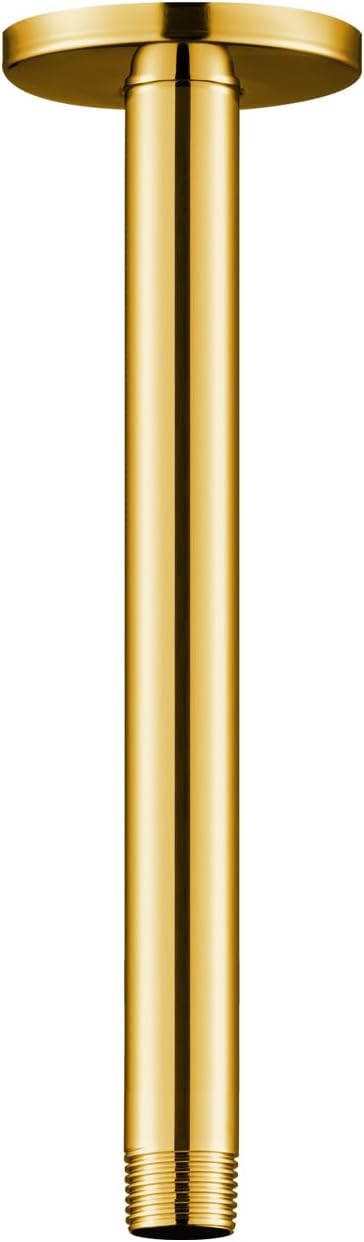 OFFO Shower Arm with Flange, Bright Gold 10 in Ceiling Mount Replacement Rain Shower Head Straight Arm Ceiling-Mounted For Fixed Shower Head & High Pressure Rain
