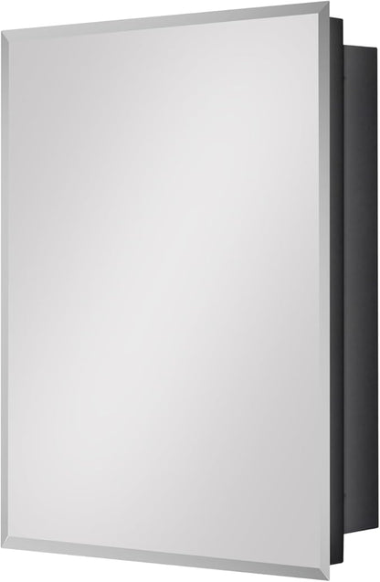 Fundin Black Medicine Cabinet with 16 x 20 Beveled Mirror & Adjustable Staggered Shelves, Recessed or Surface Mount Bathroom Medicine Cabinet