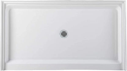 Westbrass SP6036WB-26 60" x 36" 3-Wall Shower Pan with Solid Brass Center Drain and 4-1/4" Cross Grid Brass Drain Cover, Polished Chrome