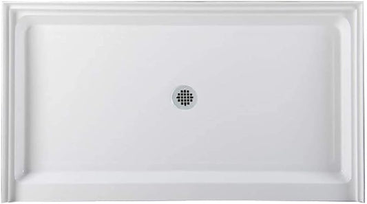 Westbrass SP6036WB-26 60" x 36" 3-Wall Shower Pan with Solid Brass Center Drain and 4-1/4" Cross Grid Brass Drain Cover, Polished Chrome