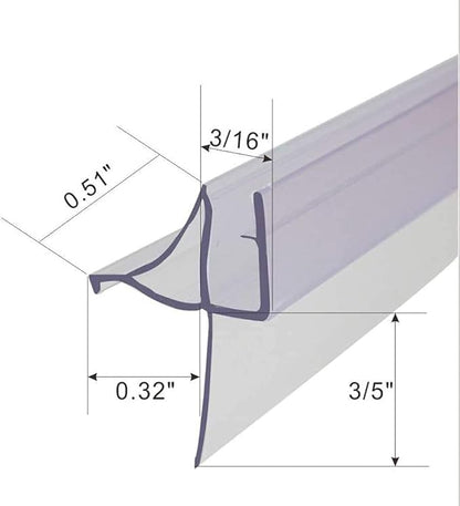 Frameless Shower Door Bottom Seal Shower Sweep with Drip Rail for 3/16 Inch Glass,36 Inch Long, Vinyl, Clear