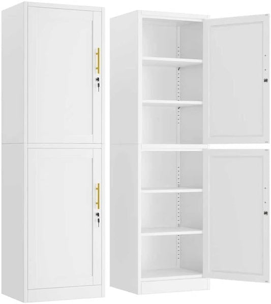 Metal Locker Tall Narrow Storage Cabinet, 67" H Locking Tool File Cabinets Snack Locker Organizer for School Classroom,Bedroom,Gym Home Office,Entryway and Hallway (20" W 2Door White)