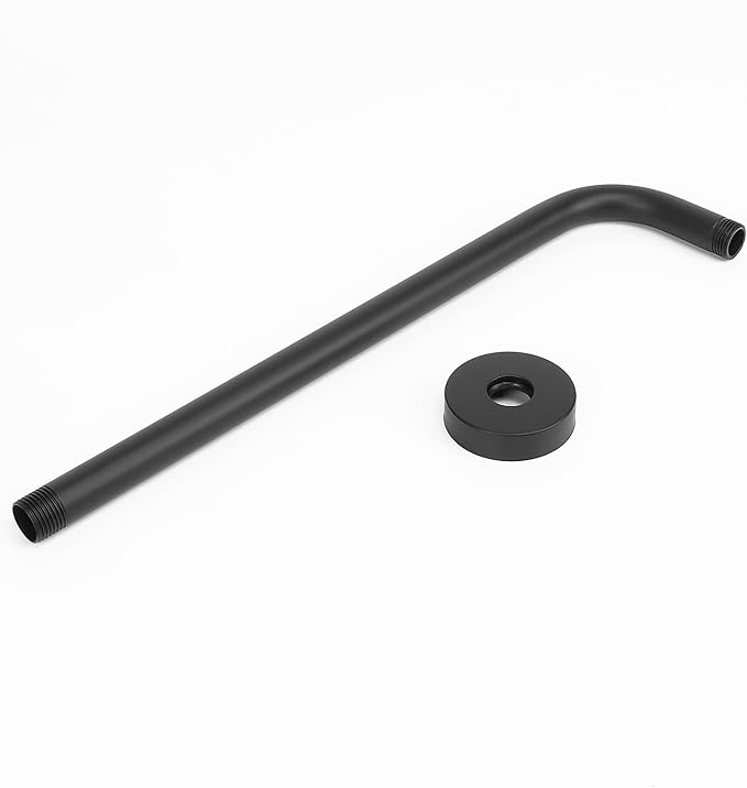 HarJue Shower Arm with Flange and Teflon Tape, Wall Mounted Shower Pipe 304 Stainless Steel Extension Arm for Fixed Shower Head & Handheld (15 Inch, Matte Black)