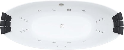 Empava Update Acrylic Whirlpool Bathtub, 67-Inch Freestanding Boat Shaped Jetted Bathtub with Healing Chromotherapy, 18 Hydromassage Jet, Double-Ended Massage Bathtub with Two Black Pillows