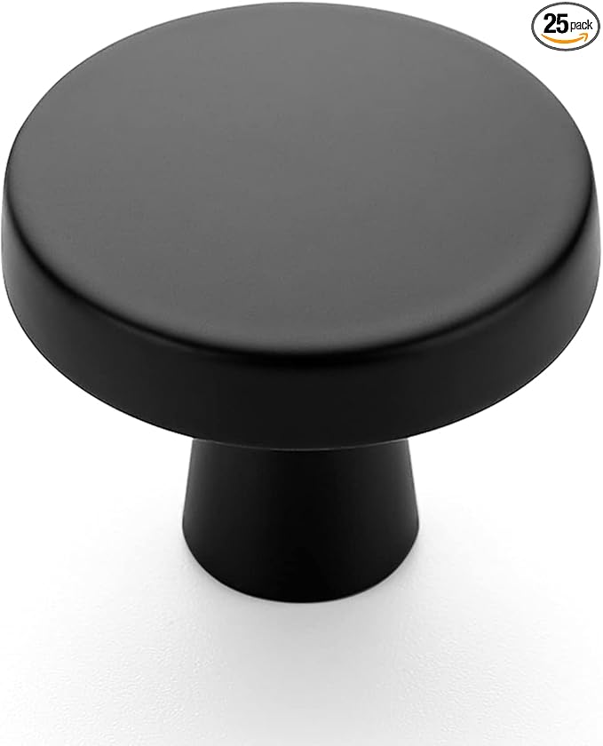 Ravinte 25 Pack Drawer Pulls 1-1/4 Inch Kitchen Cabinet Knobs Solid Round Dresser Drawer Knobs Matte Black Dresser Knobs Drawer Knobs Simple Cabinet Hardware for Cupboard Drawer Pulls