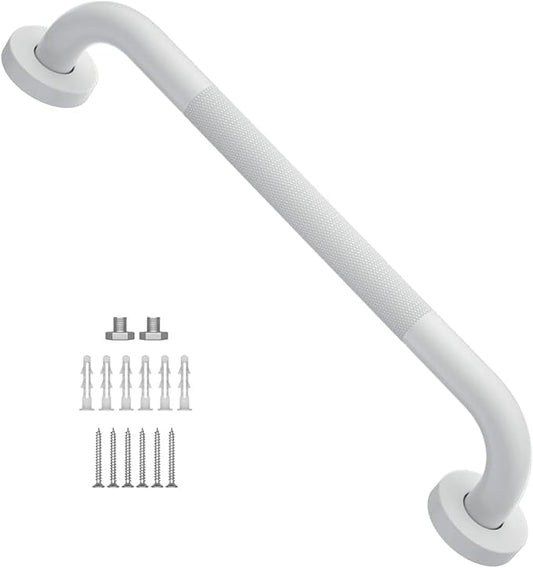 20 Inch Anti Slip Shower Grab Bar Oil Rubbed White 1.25" Diameter,Munzong Bathroom Grab Bar, Knurled Bathroom Balance Bar,Safety Hand Rail Support Handicap Elderly Senior Assist Bath Handle