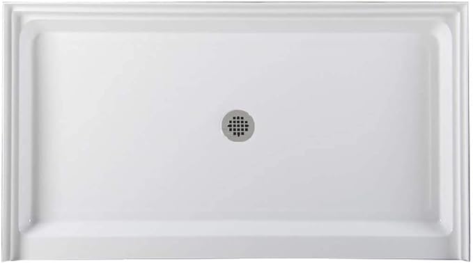 Westbrass SP6036WP-07 60" x 36" 3-Wall Shower Pan with Plastic Center Drain and 4-1/4" Cross Grid Brass Drain Cover, Satin Nickel