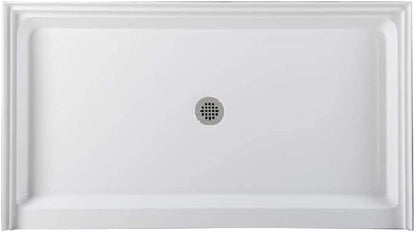 Westbrass SP6036WP-07 60" x 36" 3-Wall Shower Pan with Plastic Center Drain and 4-1/4" Cross Grid Brass Drain Cover, Satin Nickel
