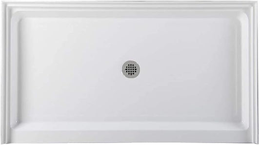 Westbrass SP6036WP-07 60" x 36" 3-Wall Shower Pan with Plastic Center Drain and 4-1/4" Cross Grid Brass Drain Cover, Satin Nickel