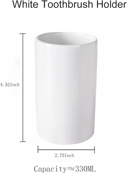 White Toothbrush Holder, Ceramic Bathroom Tumbler Cups,Toothbrush Cup, Bathroom Counter Organizer(300ml)
