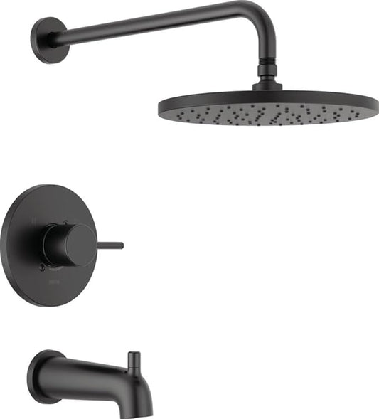 Delta Faucet Modern Raincan Round Single-Function Tub and Shower Trim Kit Black, Tub Faucet Set, Rainfall Shower Head Black, Delta Shower Trim Kit, Matte Black T14469-BL-PP (Valve Not Included)